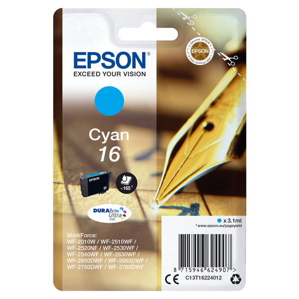 Epson Pen and crossword Singlepack Cyan 16 DURABrite Ultra Ink Standard Yield 3. C13T16224012