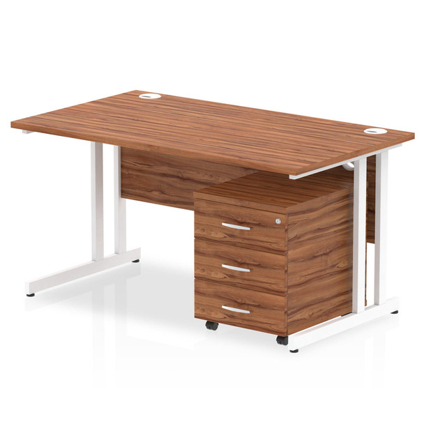 Impulse Cantilever Straight Office Desk W1400 X D800 X H730mm Walnut Finish Whit I003891 Impulse Cantilever Straight Office Desk W1400 X D800 X H730mm Walnut Finish Whit I003891
