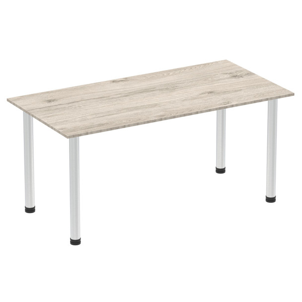 Impulse 1600Mm Straight Table Grey Oak Top Brushed Aluminium Post Leg I003665 I003665 Impulse 1600Mm Straight Table Grey Oak Top Brushed Aluminium Post Leg I003665 I003665