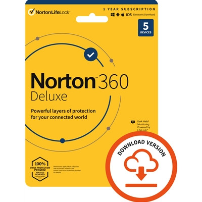 Norton 360 Deluxe 2022 Antivirus Software for 5 Devices 1-Year Subscription Incl 21432961