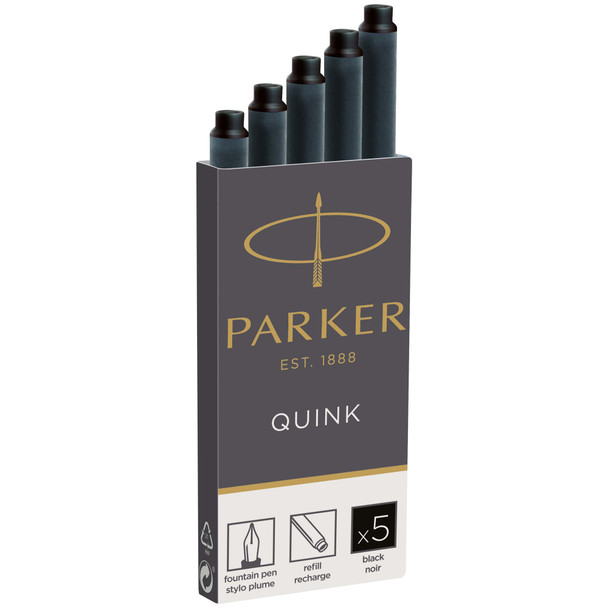 Parker Quink Ink Refill Cartridge for Fountain Pens Black Pack 5 1950382