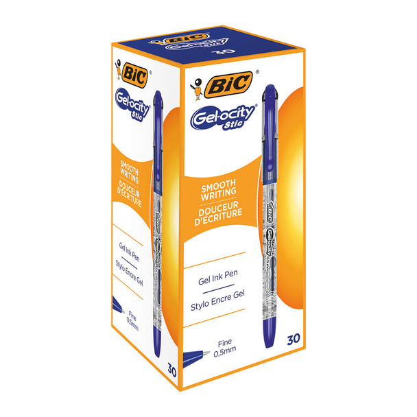 Bic Gel-Ocity Stic Gel Rollerball Pen 0.5Mm Line Blue Pack 30 1010265