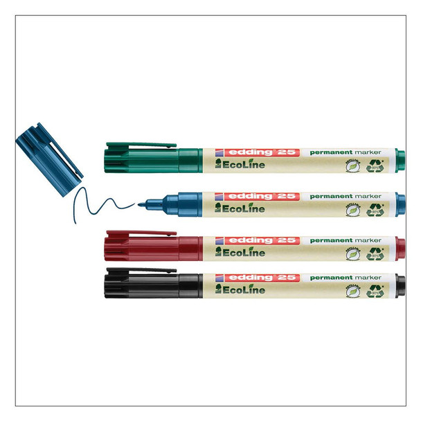 Edding 25 Ecoline Permanent Marker Bullet Tip 1Mm Line Assorted Colours Pack 4 4-25-4