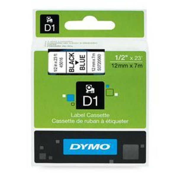 Dymo 45016 12mm x 7m Black on Blue Tape 45016