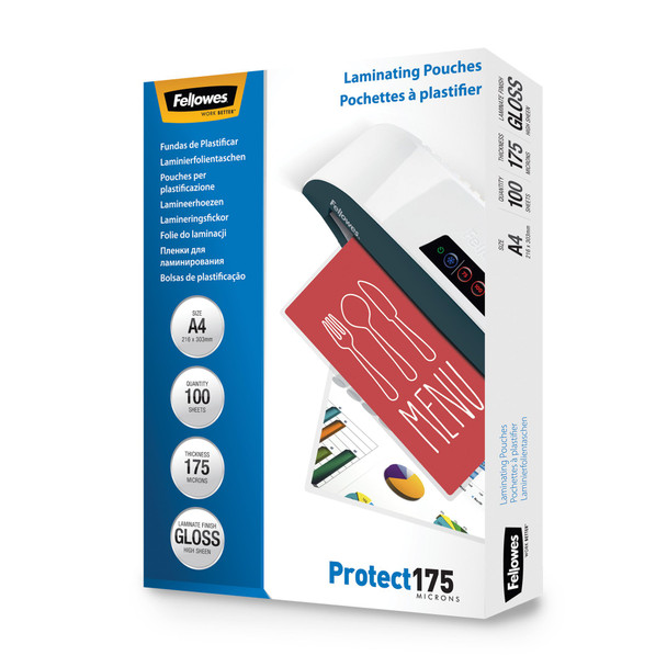 Fellowes Laminating Pouch A4 2X175 Micron Gloss Pack 100 5308703 5308703