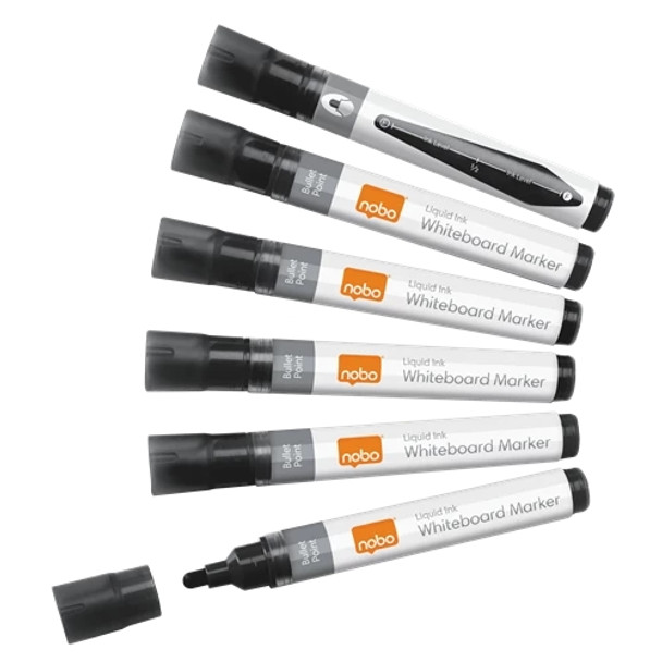 Nobo Liquid Ink Whiteboard Pens Bullet Tip 10 Pack Black 1915377 1915377