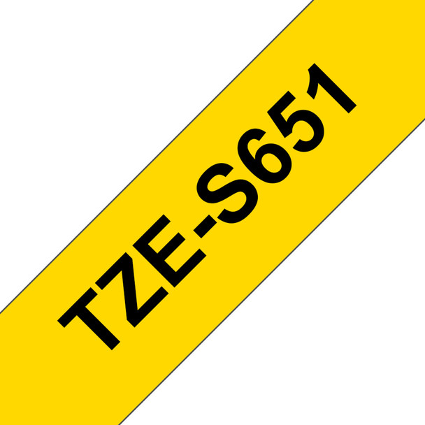 Brother P-touch TZe-S651 24mm x 8m Black On Yellow Strong Adhesive Laminated Lab TZES651