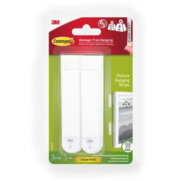 Command Xl Picture Hanging Strips 4 Pairs Large And 8 Pairs Xl White Pack 24 Str 7100306206
