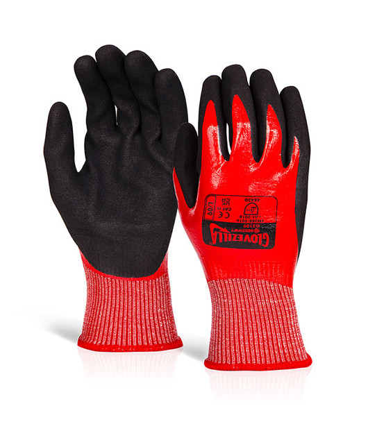 Glovezilla Waterproof Nitrile Cut D Gloves Red Size L GZ109RENL