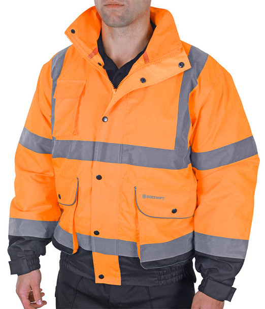 Beeswift Two-Tone Hi-Vis Constructor Bomber Jacket Orange / Navy Size L CBJTTORNL