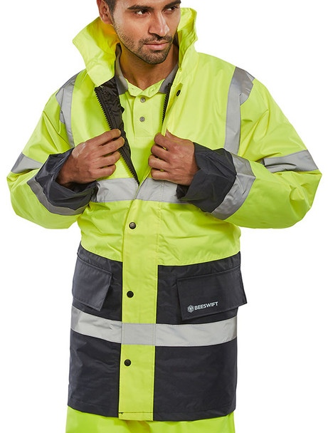 Beeswift Hi-Vis Fleece Lined Traffic Jacket Saturn Yellow / Navy Size S CTJFLTTSYNS