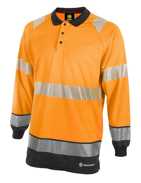 Beeswift Deltic Hi-Vis Two Tone Long Sleeve Polo Shirt Orange / Black Size XXL HVTT015ORBLXXL