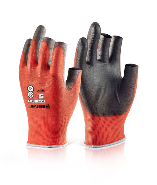Beeswift Pu Coated 3 Fingerless Gloves Red Size M EC10NM