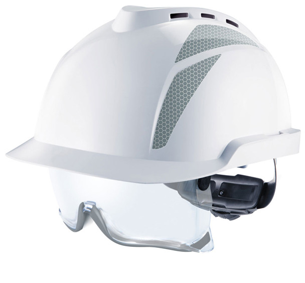Msa V-Gard 930 Vented Safety Helmet With Integrated Eye Protection White/Grey MSAGVC1AWGY