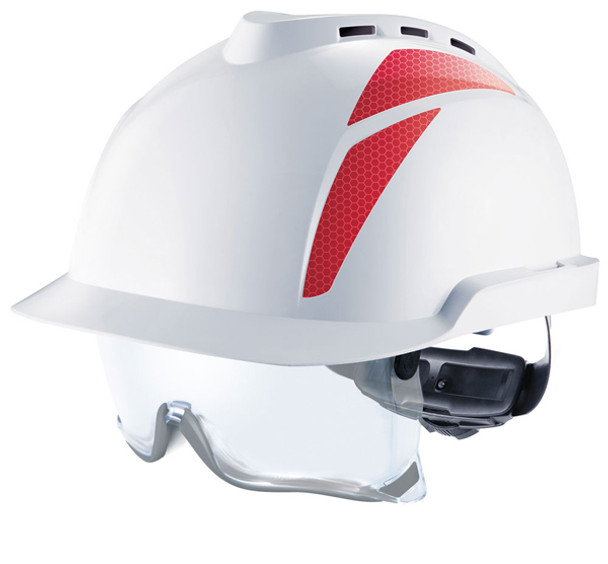 Msa V-Gard 930 Vented Safety Helmet With Integrated Eye Protection White/Red MSAGVC1AWRE