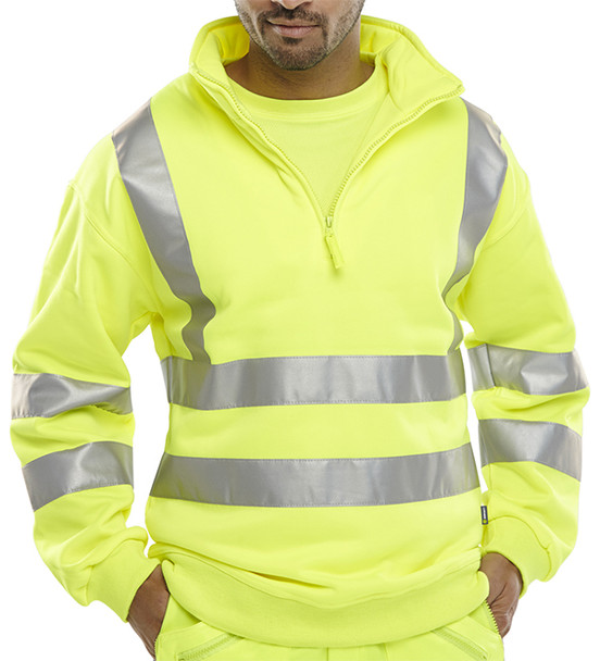 Beeswift Essential Quarter Zip Sweatshirt Hi-Vis Jumper Saturn Yellow Size M BSZSSENSYM
