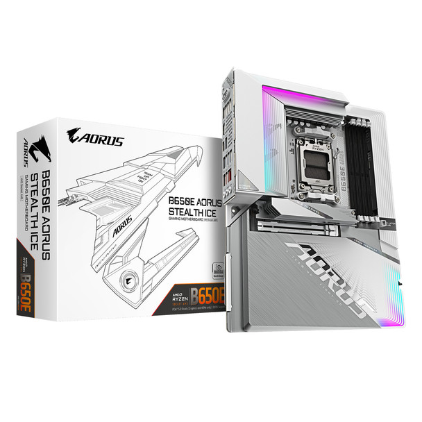 GIGABYTE B650E AORUS STEALTH ICE Motherboard - AMD Ryzen 9000 Series CPUs 12+2+2 B650E AORUS STEALTH ICE