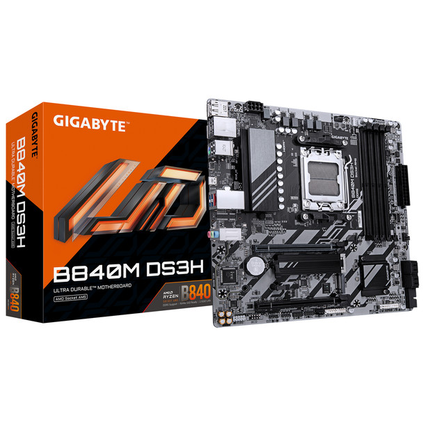 GIGABYTE B840M DS3H Motherboard - AMD Ryzen 9000 CPUs 8+2+2 Phases VRM up to 820 B840M DS3H