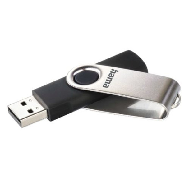 Hama Rotate 16Gb Usb 2.0 Memory Pen Rotating Cap Keyring Black/Silver 00094175