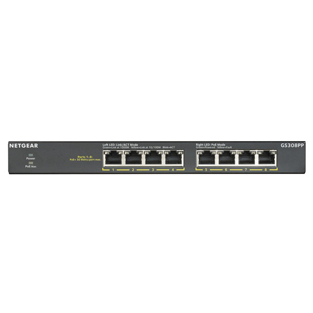 Netgear GS308PP Unmanaged Gigabit Ethernet 10/100/1000 Black Power over Ethernet GS308PP-100EUS