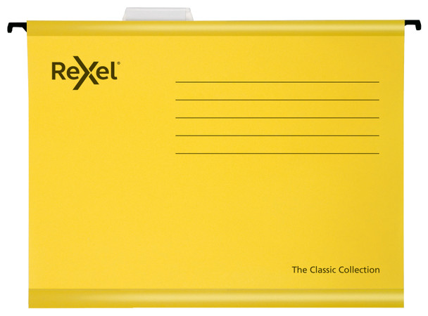 Rexel Classic A4 Suspension File Card 15Mm V Base Yellow Pack 25 2115588 2115588