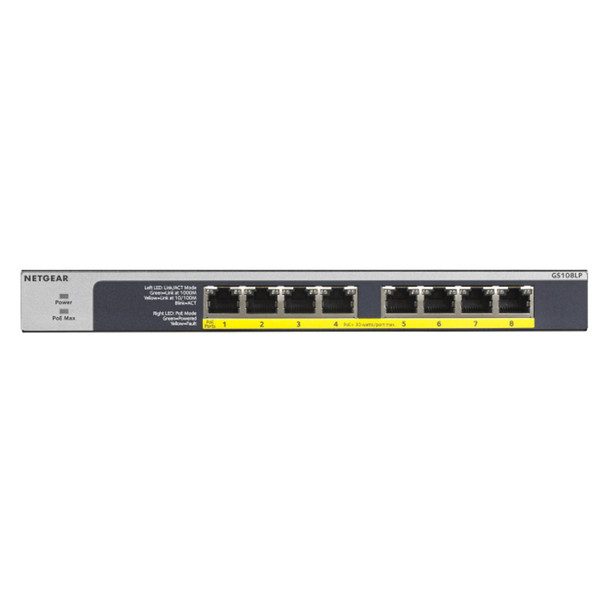 Netgear GS108LP Unmanaged Gigabit Ethernet 10/100/1000 Black Gray 1U Power over GS108LP-100EUS
