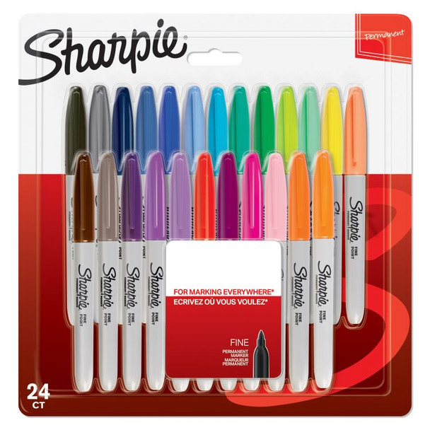 Sharpie 2065405 Permanent Assorted colour Markers Fine Point Pack of 24 2065405