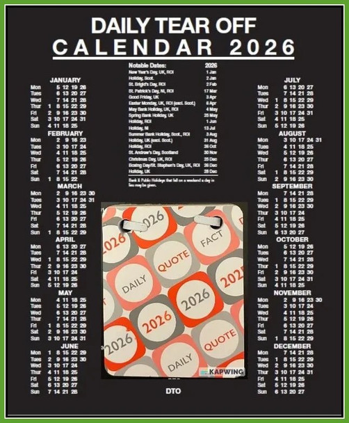 Valuex Daily Tear Off Desk Calendar 184 X 149Mm 2026 - DTO DTO