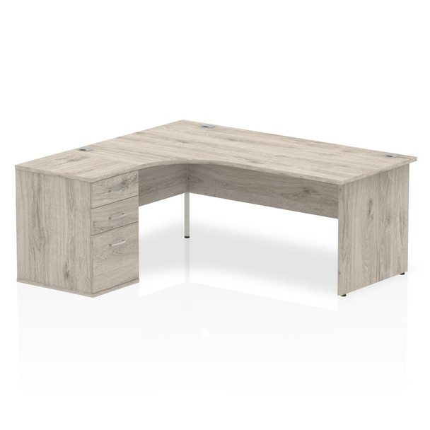Dynamic Impulse 1800Mm Left Crescent Desk Grey Oak Top Panel End Leg Workstation I003203