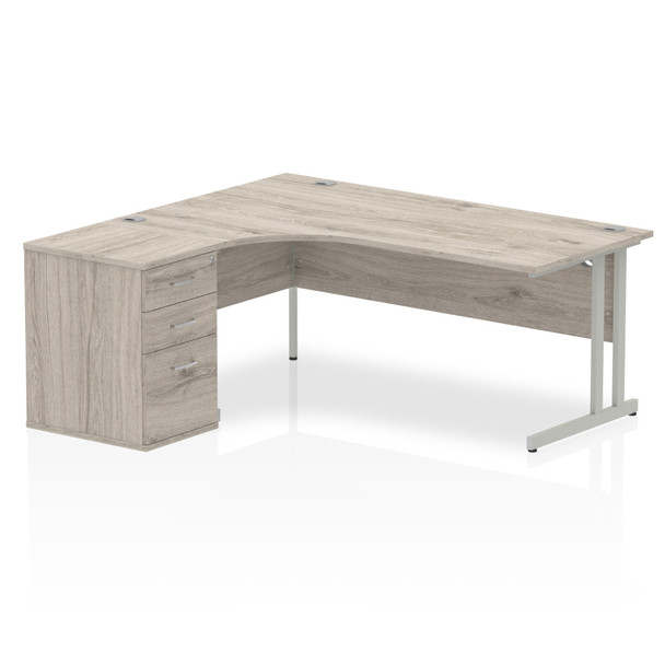 Dynamic Impulse 1800Mm Left Crescent Desk Grey Oak Top Silver Cantilever Leg Wor I003201