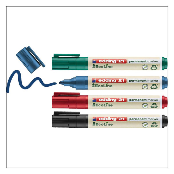 Edding 21 Ecoline Permanent Marker Bullet Tip 1.5-3Mm Line Assorted Colours Pack 4-21-4