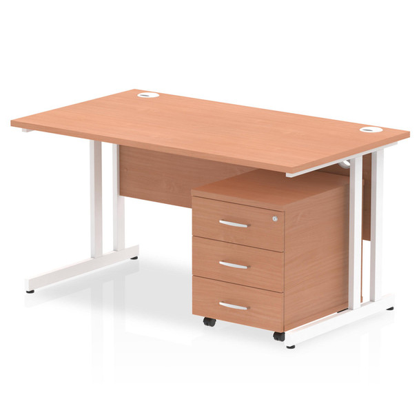 Impulse Cantilever Straight Office Desk W1400 X D800 X H730mm Beech Finish White I003888