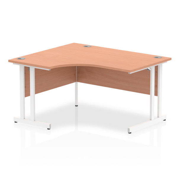 Impulse 1400Mm Left Crescent Desk Beech Top White Cantilever Leg I003830 I003830