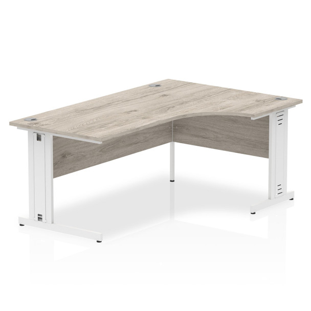 Dynamic Impulse 1600Mm Right Crescent Desk Grey Oak Top White Cable Managed Leg I003533