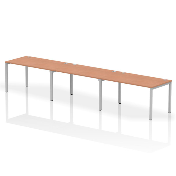 Impulse Single Row 3 Person Bench Desk W1400 X D800 X H730mm Beech Finish Silver IB00328