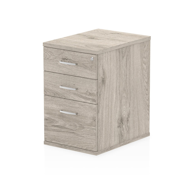 Impulse 600Mm Deep 3 Drawer Desk High Pedestal Grey Oak I003221 I003221