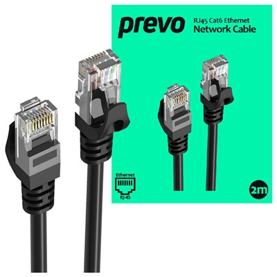Prevo CAT6-BLK-2M Network Cable Rj45 M To Rj45 M Cat6 2M Black Oxygen Free Coppe CAT6-BLK-2M