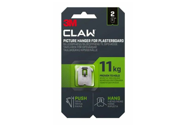 3M Claw Picture Hanger for Plasterboard Stainless Steel Holds Up To 11Kg Pack 2 7100269194