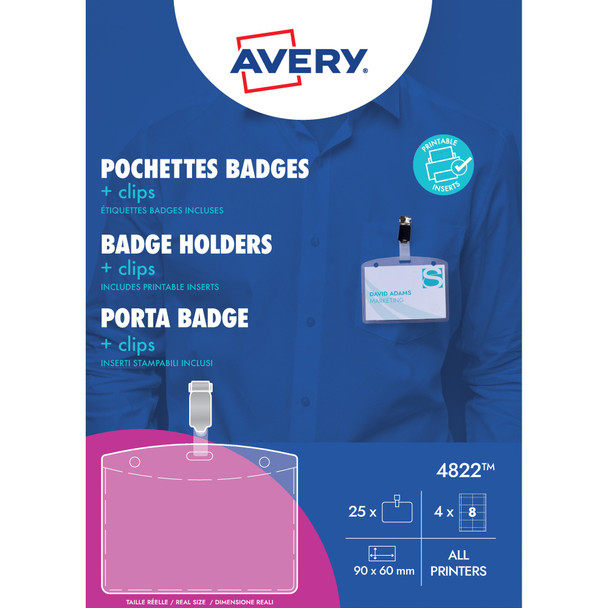Avery Badge Holders With Clip 60X90mm 32 Inserts 25 Holders 4822