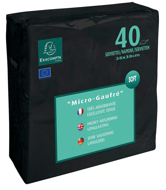 Exacompta Napkins Micro High Quality Embossed Paper Black Pack 40 SV913821I SV913821I