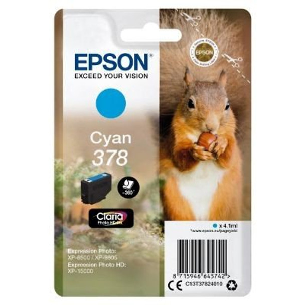 Epson 378 Squirrel Cyan Standard Capacity Ink Cartridge 4Ml - C13T37824010 C13T37824010 Epson 378 Squirrel Cyan Standard Capacity Ink Cartridge 4Ml - C13T37824010 C13T37824010