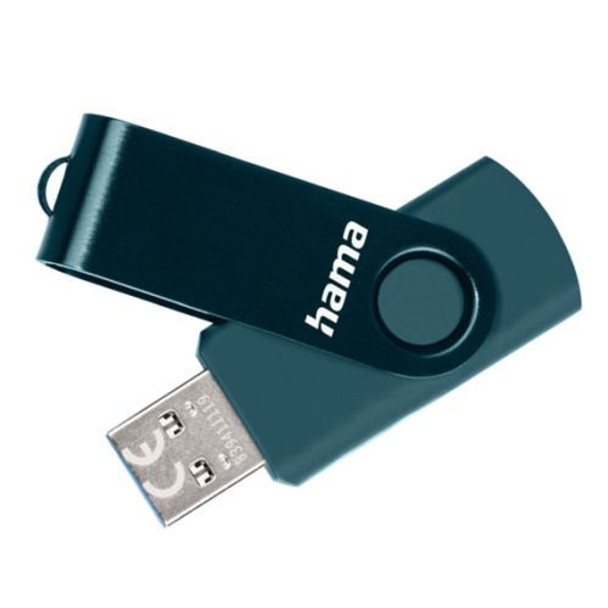 Hama Rotate 256Gb Usb 3.0 Memory Pen Rotating Cap Keyring Petrol Blue 00182466