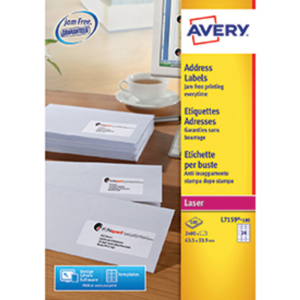 Avery L7159-100 Address Labels 100 sheets - 24 Labels per Sheet AVERYL7159-100
