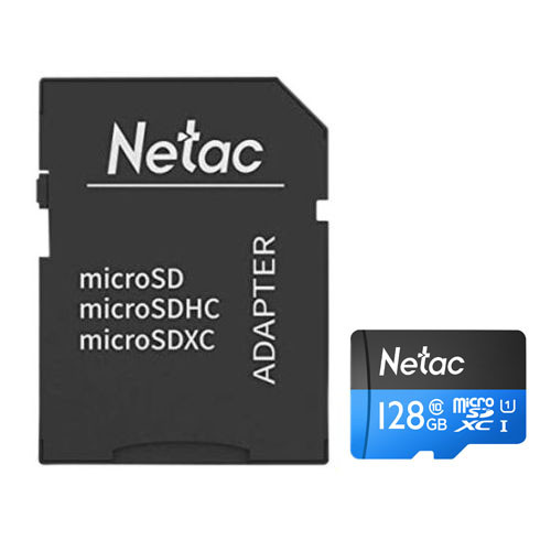 Netac P500 128Gb Microsdxc Card With Sd Adapter U1 Class 10 Up To 90Mb/S NT02P500STN-128G-R
