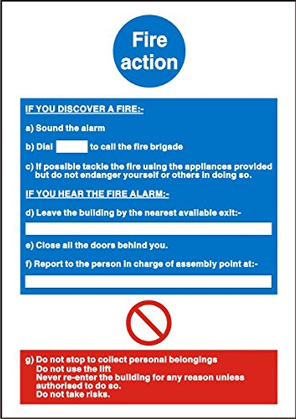 Stewart Superior Fire Action Sign 200X300mm M011SAV-200X300 Stewart Superior Fire Action Sign 200X300mm M011SAV-200X300