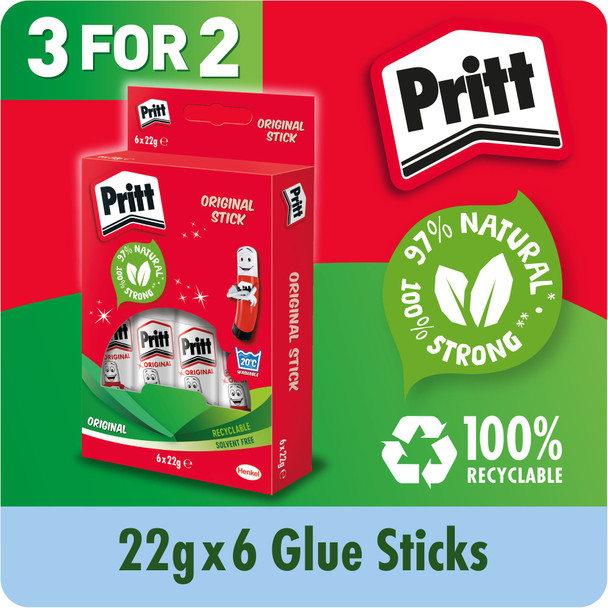 Pritt Original Glue Stick Sustainable Long Lasting Strong Adhesive Solvent Free 1456071 x3 Pritt Original Glue Stick Sustainable Long Lasting Strong Adhesive Solvent Free 1456071 x3