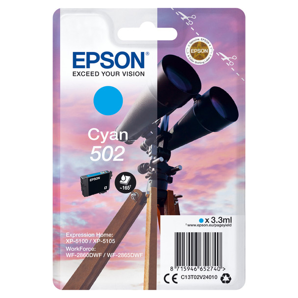 Epson Singlepack Cyan 502 Ink Standard Yield 3.3 ml 165 pages 1 pcs C13T02V24010