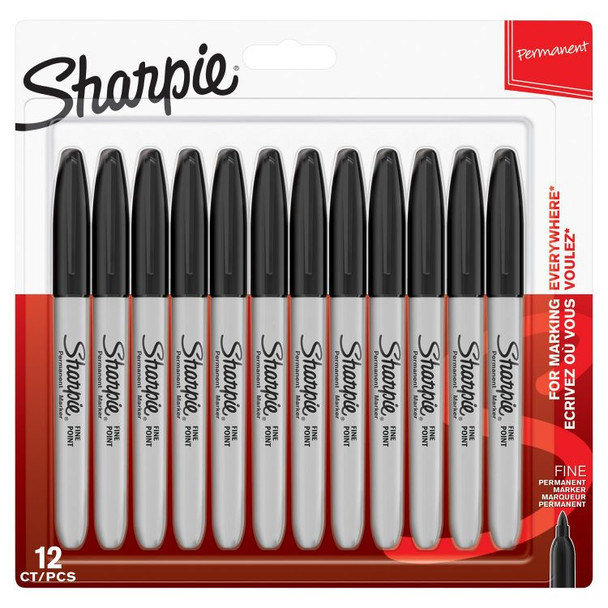 Sharpie Permanent Marker Black Fine Blister 12 1996111