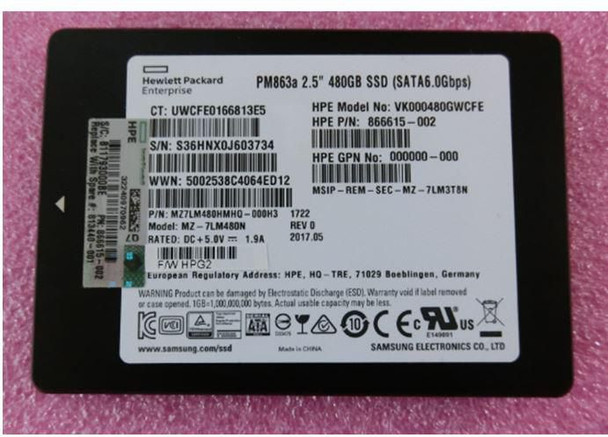 Hewlett Packard Enterprise 813440-001 DRV SSD 480GB 6G 2.5 SATA VE 813440-001