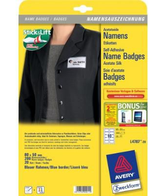 Avery L4787-20 NAME BADGE ADHESIVE 80X50MM L4787-20